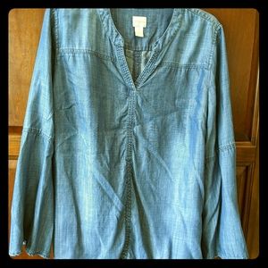 Chambray top denim look with bell sleeves